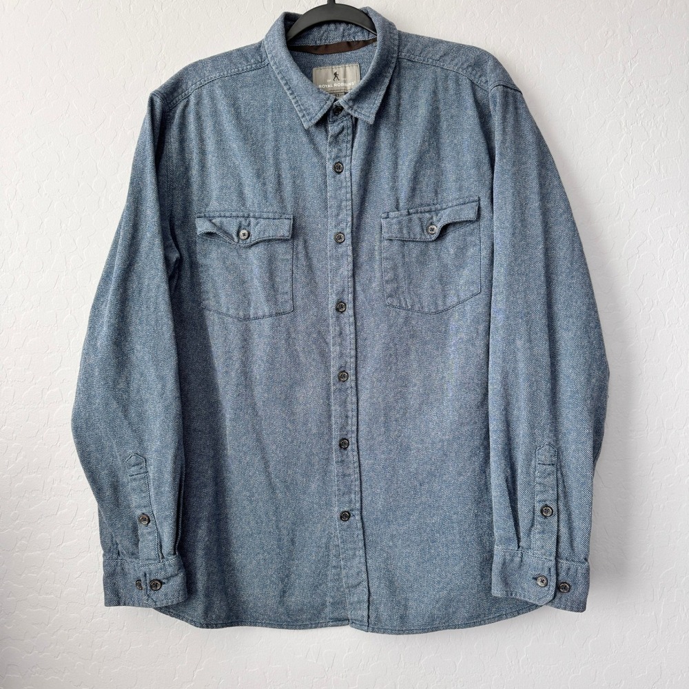 Royal Robbins XL Shirt Blue Long Sleeve Cotton Twill Button Up Utility Pocket